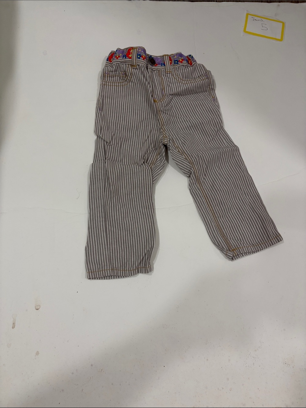 OshKosh B'gosh Gray Pinstripe Jeans with Colorful Embroidered Waistband